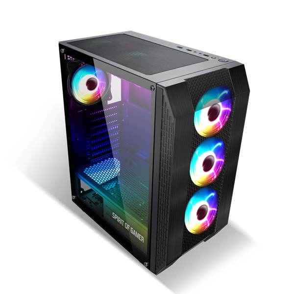 Spirit of Gamer Számítógépház - Rogue VI RGB (fekete, ablakos, 8x12cm ventilátor, alsó táp,  ATX, 1xUSB3.0, 2xUSB2.0)