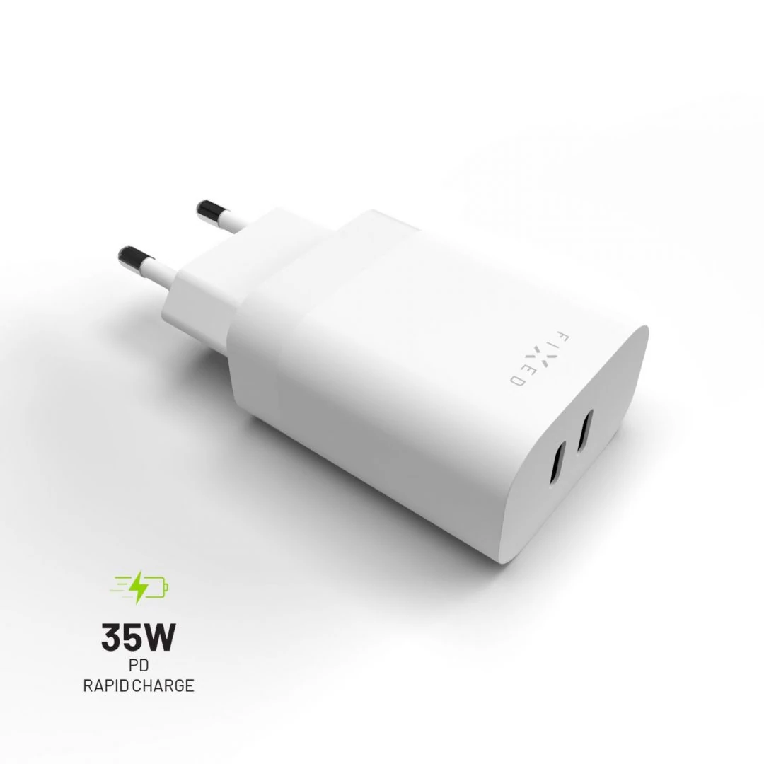FIXED Dual USB-C Travel Charger 35W, Fehér töltő