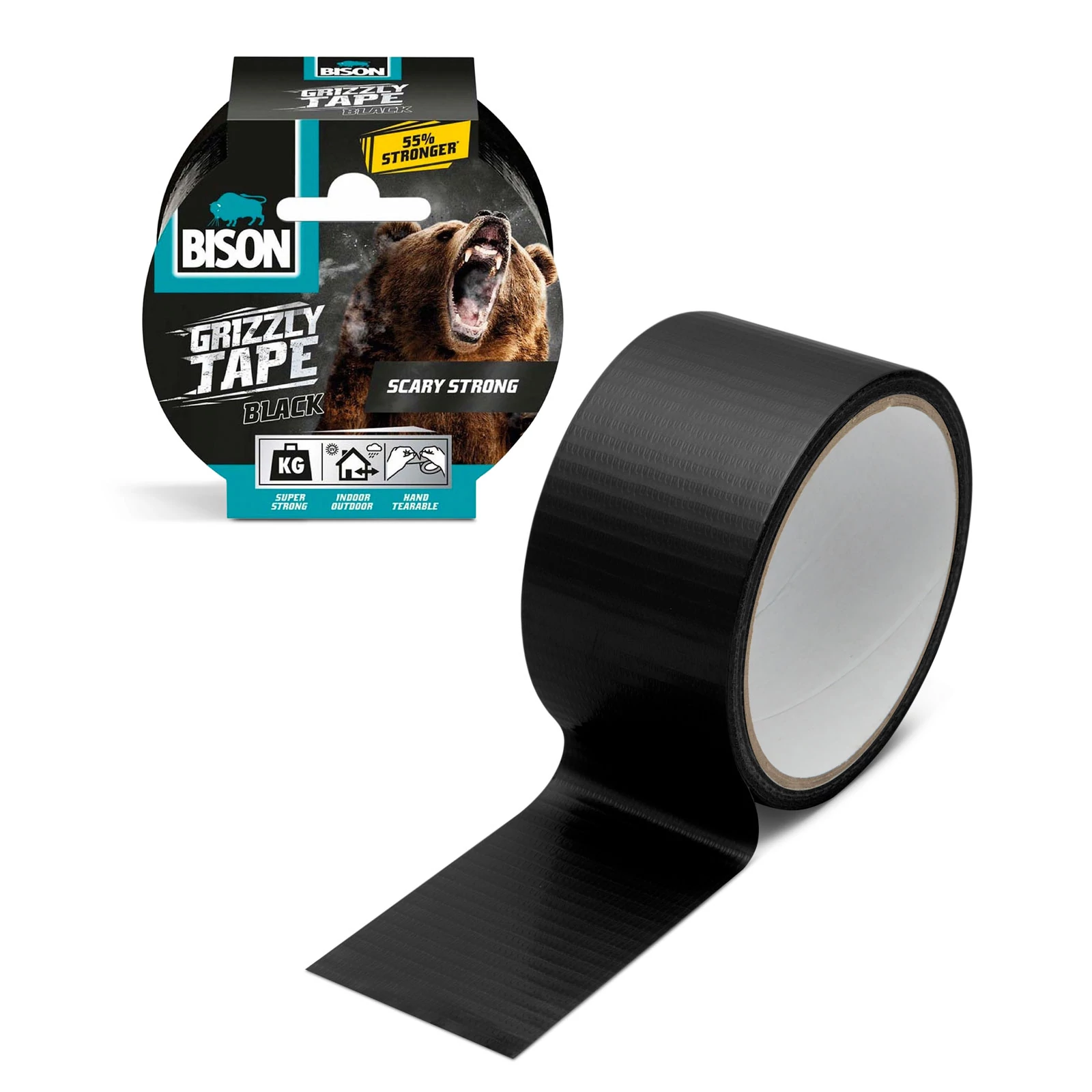 BISON Grizzly szupererős szöveterősített ragasztószalag, fekete, 10 m