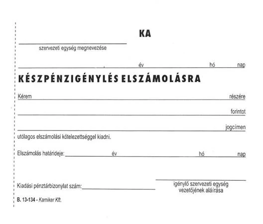Nyomtatvány, Készpénzigénylés elszámolásra, 50x2, A6, VICTORIA, 