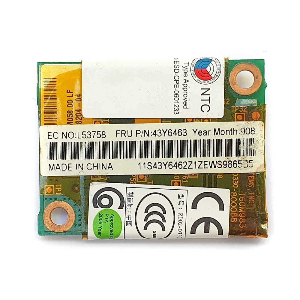 Használt notebook alkatrész, Lenovo 43Y6463 modem kártya, ThinkPad T400