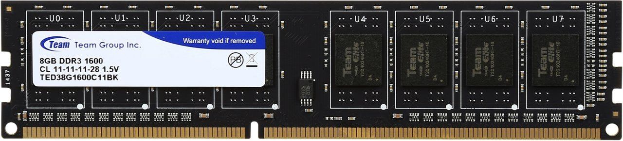 DDR3 8192MB, 1600MHz, PC memória PC3-12800U TED38G1600C1101