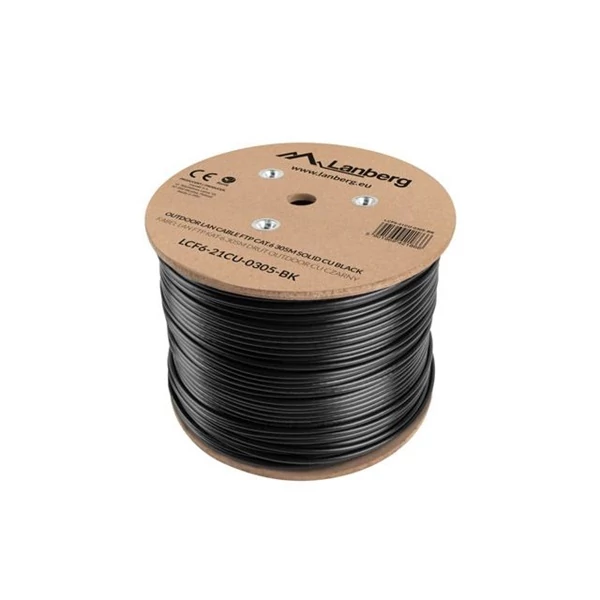 Lanberg LCF6-21CU-0305-BK Cat.6 F/UTP AWG23 Fca PE 305m árnyékolt fekete kültéri kábel